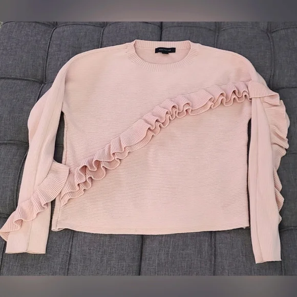 Ann Taylor Pointelle Pink Ruffle Sweater - Picture 1 of 8
